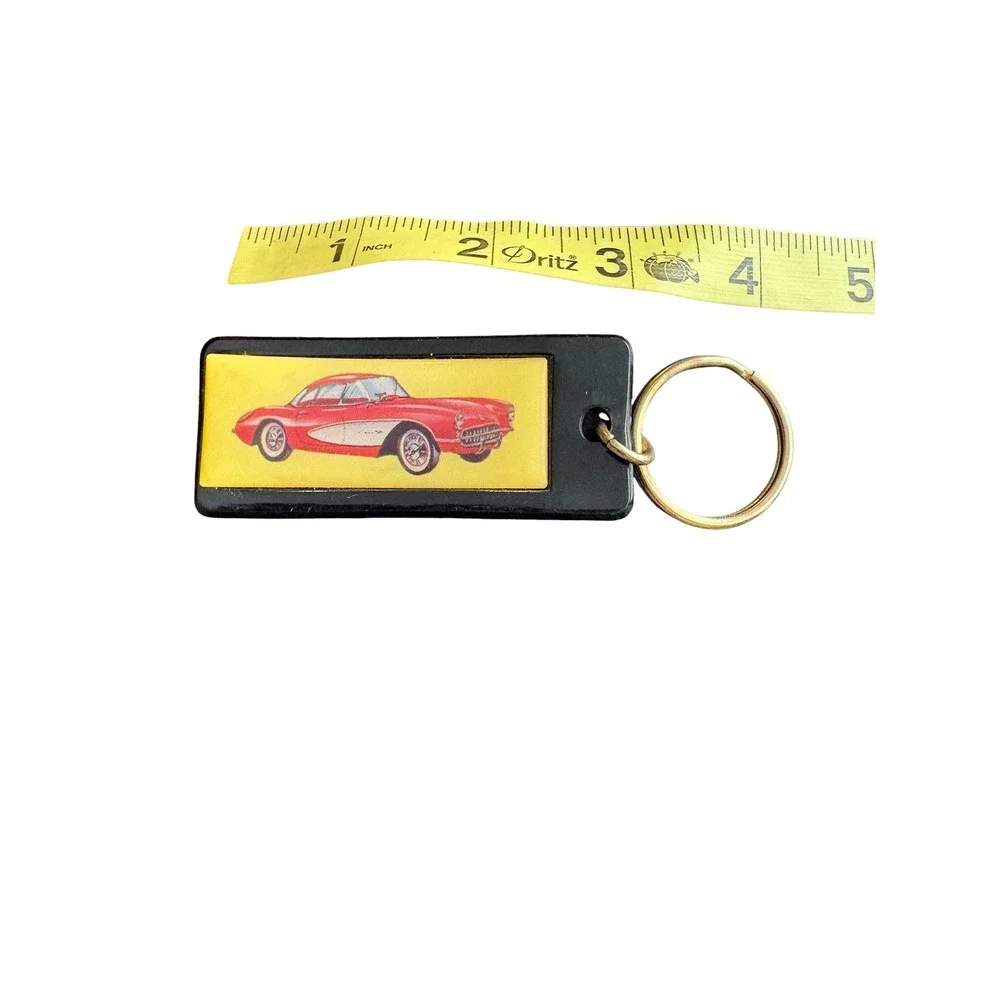 Vintage Chevrolet Corvette C1 Red Car Plastic Keychain Key Ring Retro Auto